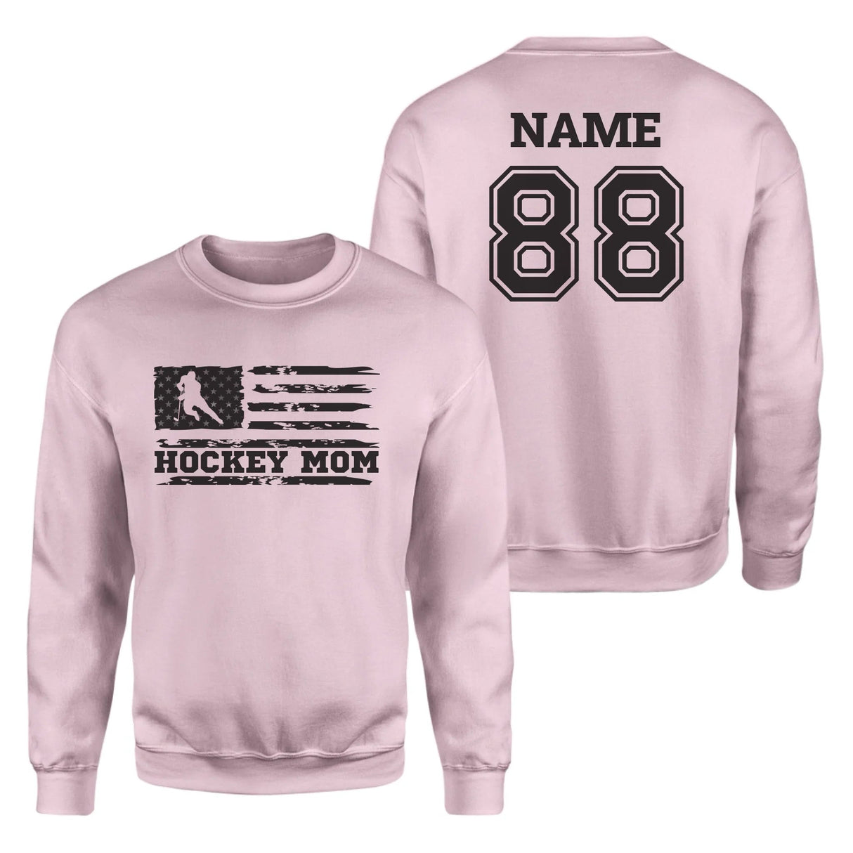 Hockey Mom Horizontal Flag With Hockey Player Name on a Sweatshirt with a Black Graphic