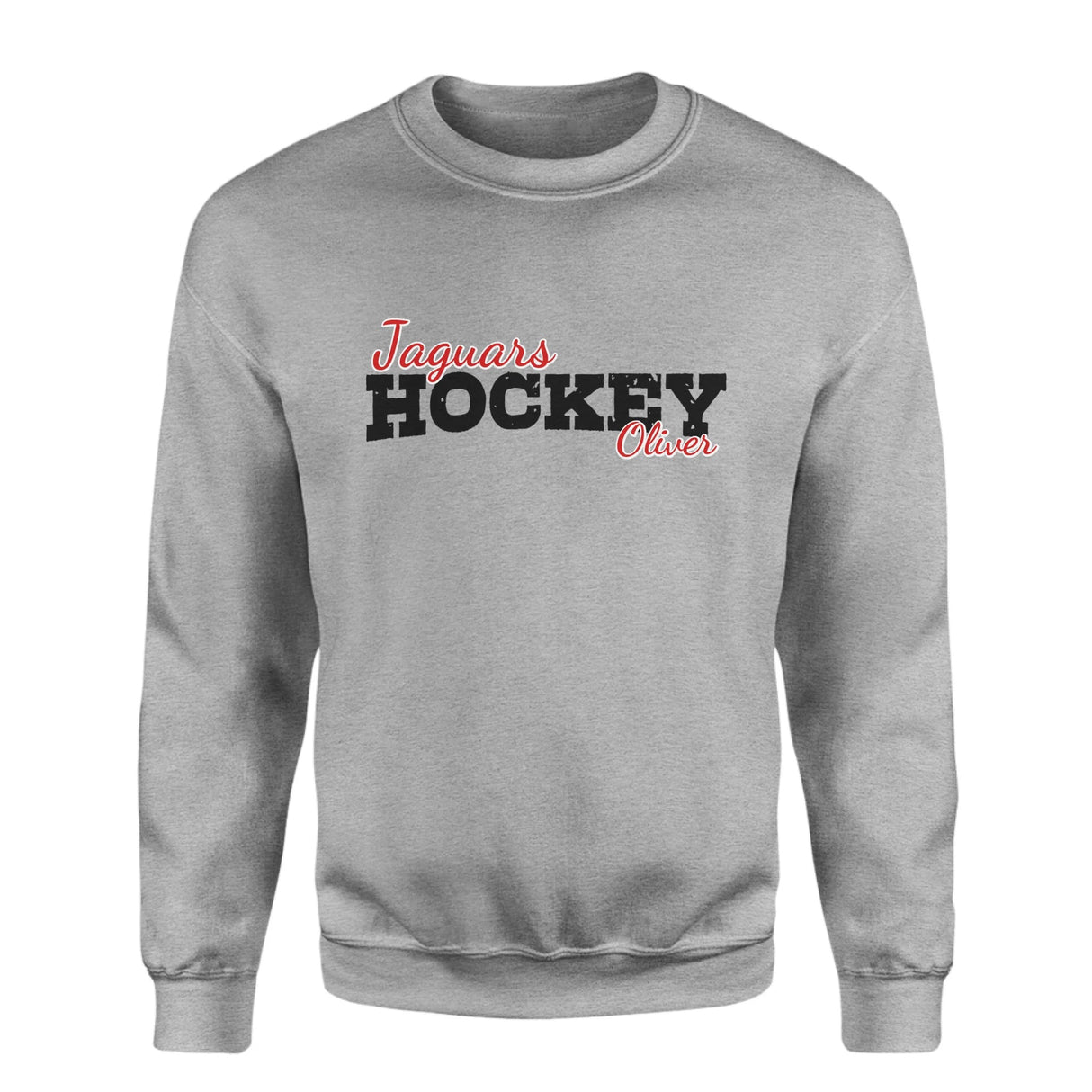 Custom Hockey Mascot and Hockey Player Name on a Sweatshirt with a Black Graphic
