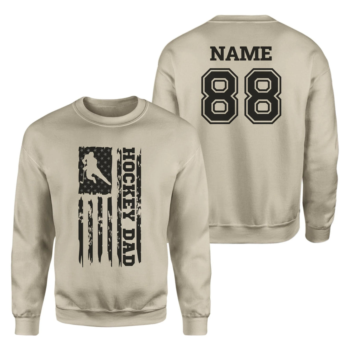 Hockey Dad Vertical Flag With Hockey Player Name on a Sweatshirt with a Black Graphic