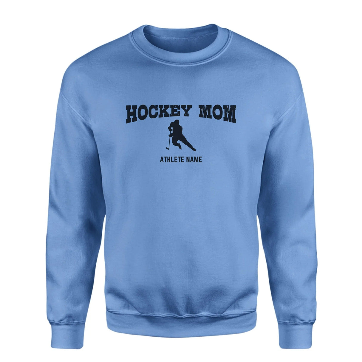 Hockey Mom with Hockey Player Icon and Hockey Player Name on a Sweatshirt with a Black Graphic