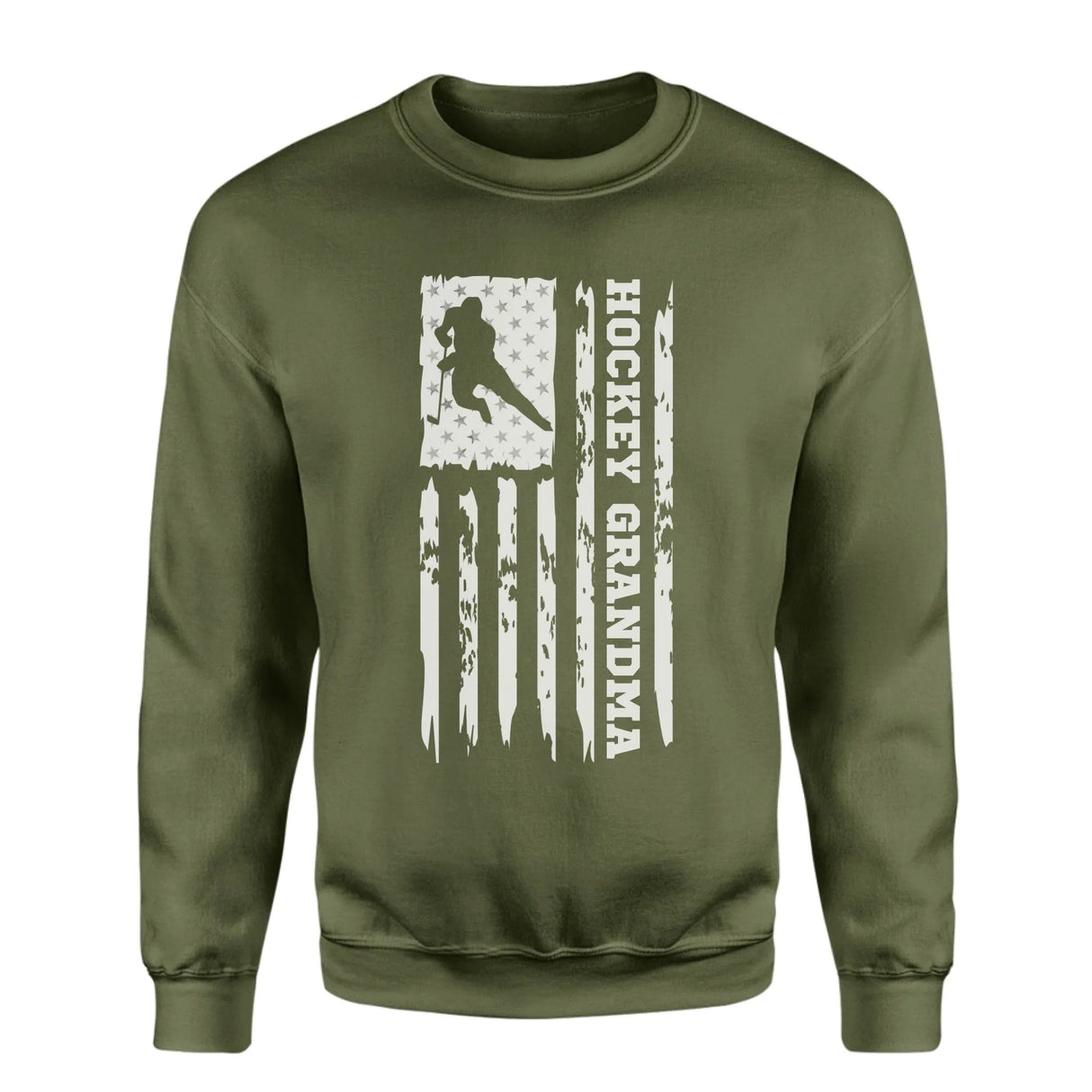 Hockey Grandma Vertical Flag on a Sweatshirt with a White Graphic
