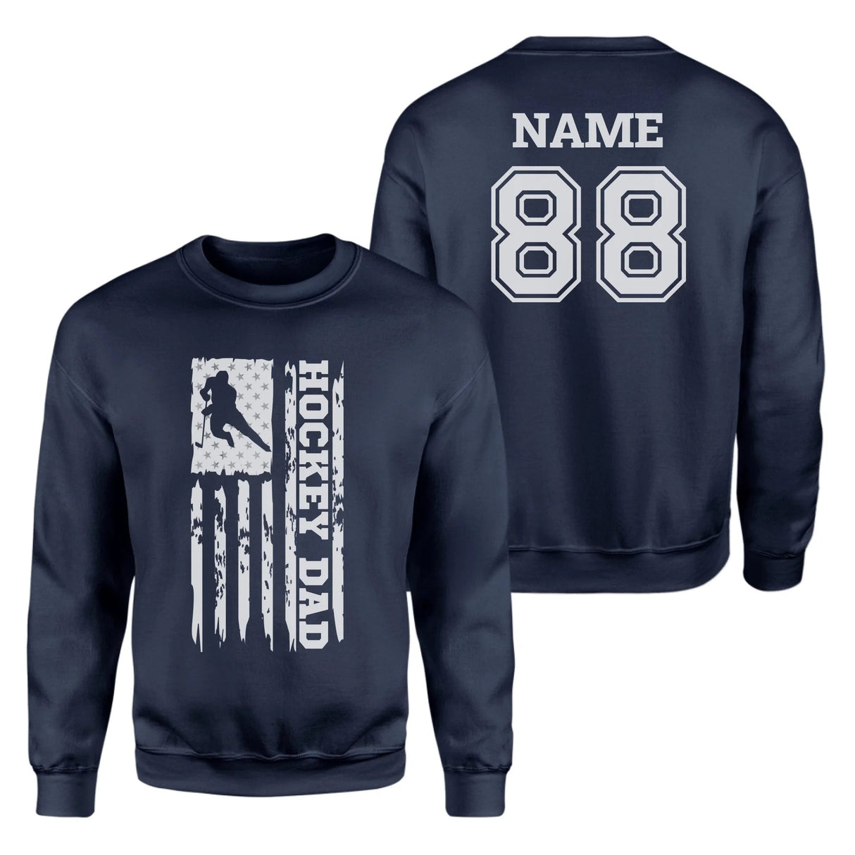 Hockey Dad Vertical Flag With Hockey Player Name on a Sweatshirt with a White Graphic