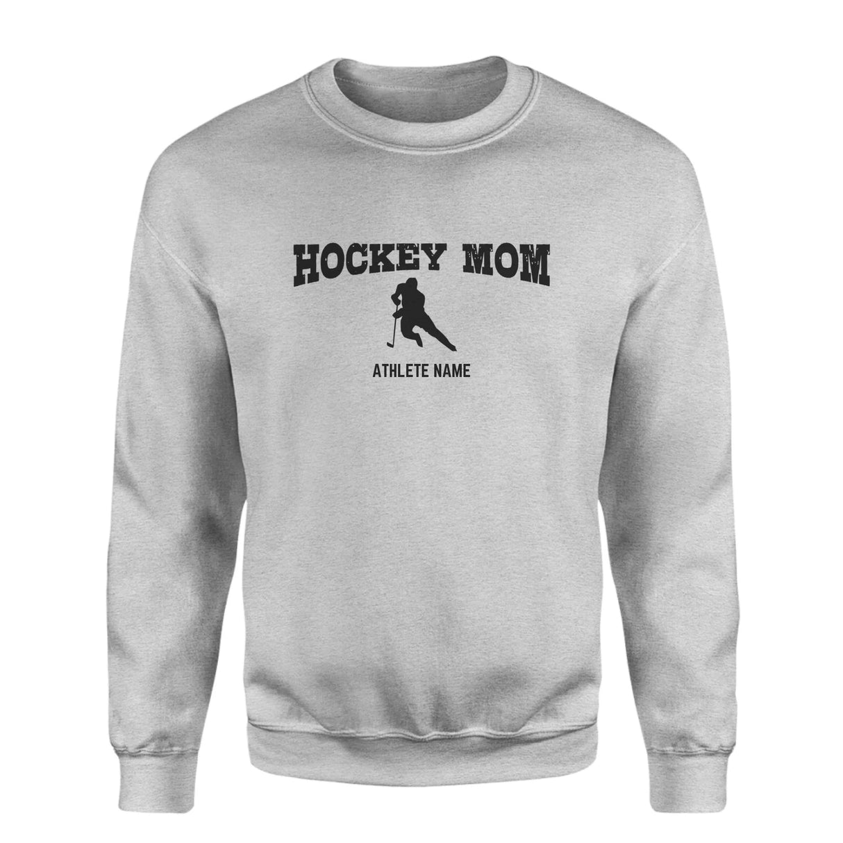 Hockey Mom with Hockey Player Icon and Hockey Player Name on a Sweatshirt with a Black Graphic