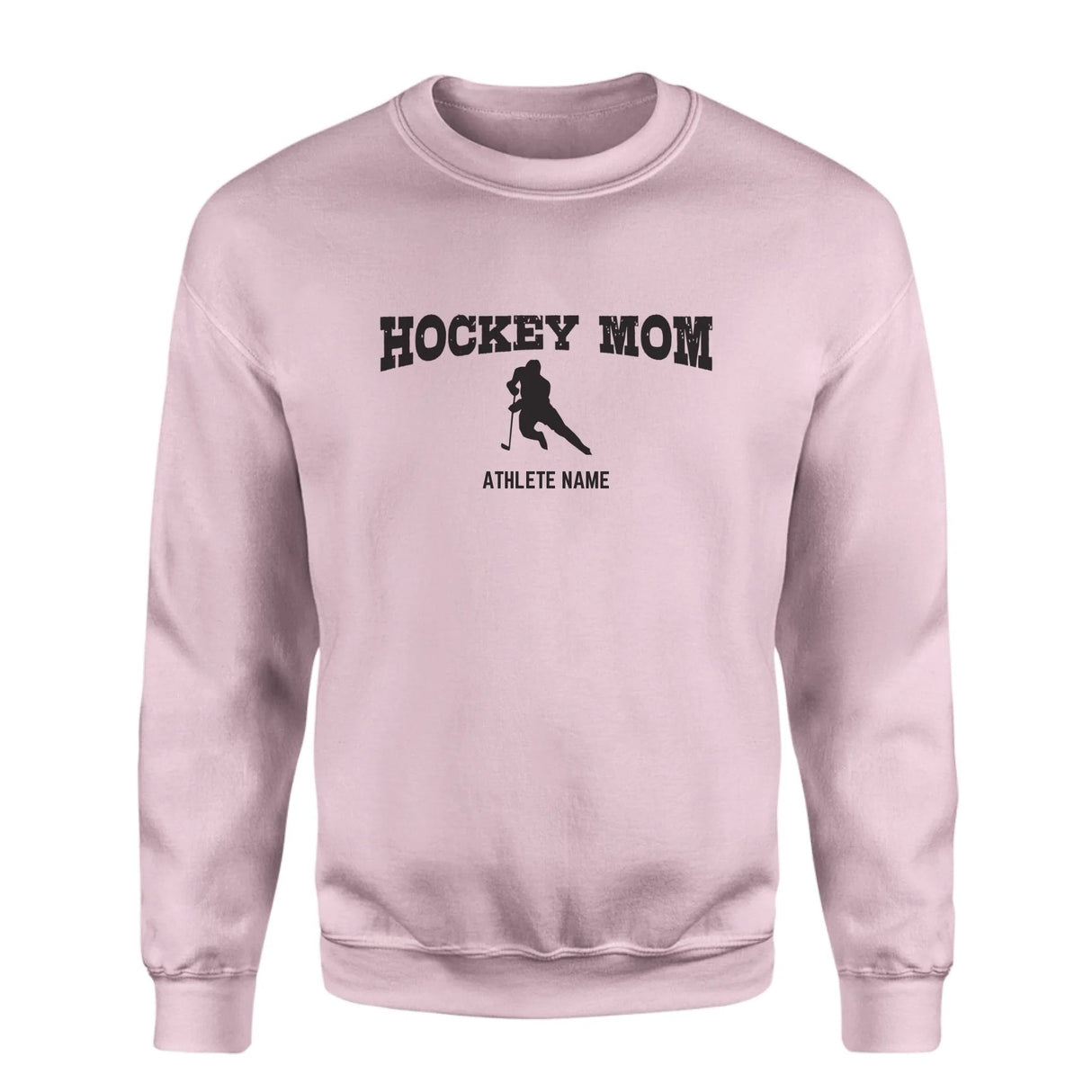 Hockey Mom with Hockey Player Icon and Hockey Player Name on a Sweatshirt with a Black Graphic
