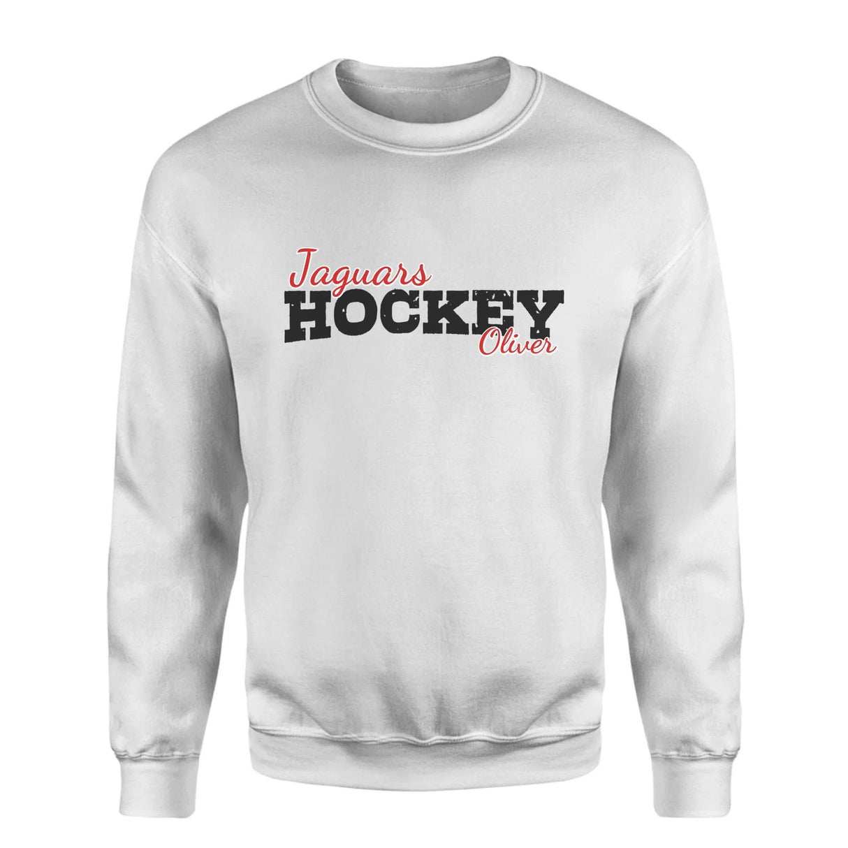 Custom Hockey Mascot and Hockey Player Name on a Sweatshirt with a Black Graphic