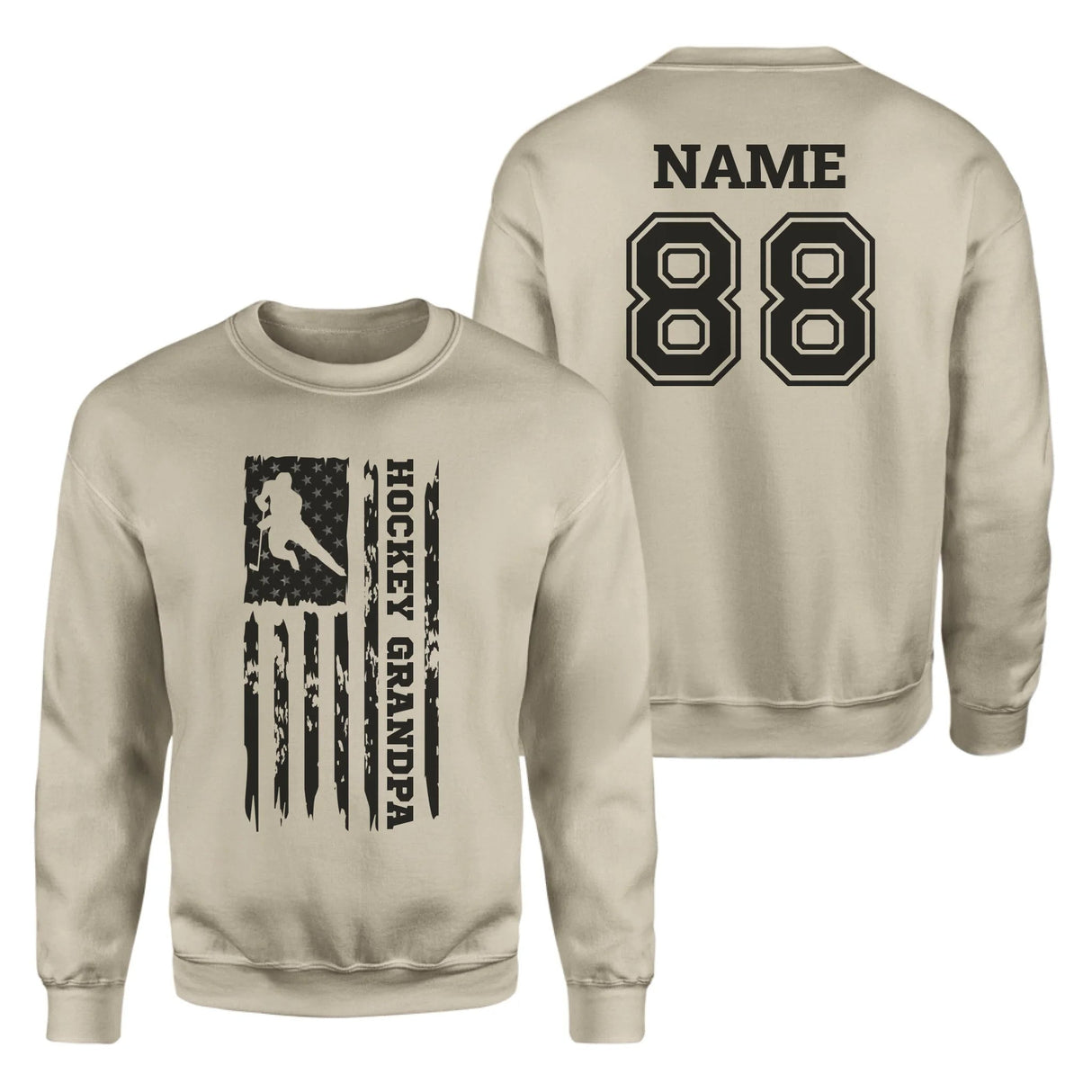 Hockey Grandpa Vertical Flag With Hockey Player Name on a Sweatshirt with a Black Graphic