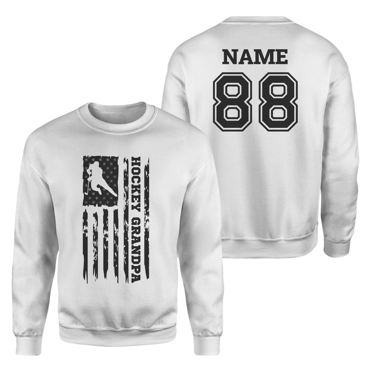 Hockey Grandpa Vertical Flag With Hockey Player Name on a Sweatshirt with a Black Graphic