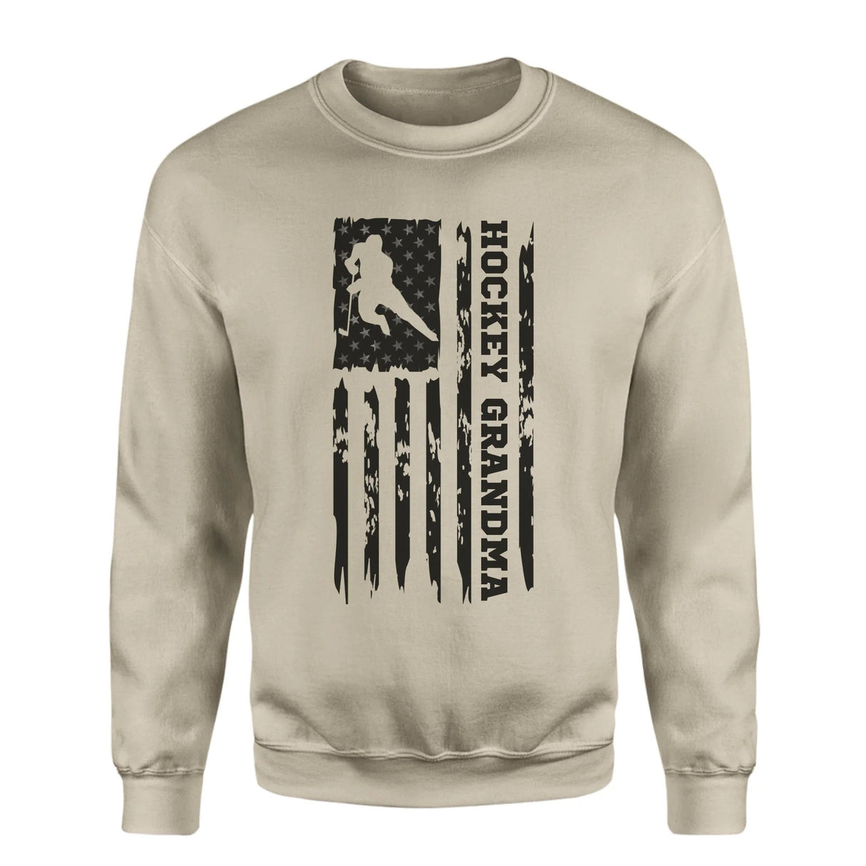 Hockey Grandma Vertical Flag on a Sweatshirt with a Black Graphic