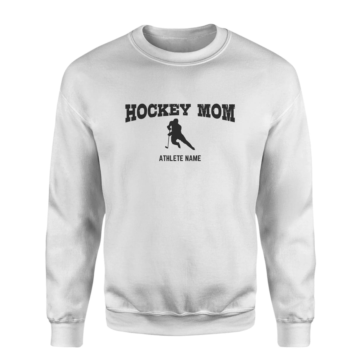 Hockey Mom with Hockey Player Icon and Hockey Player Name on a Sweatshirt with a Black Graphic
