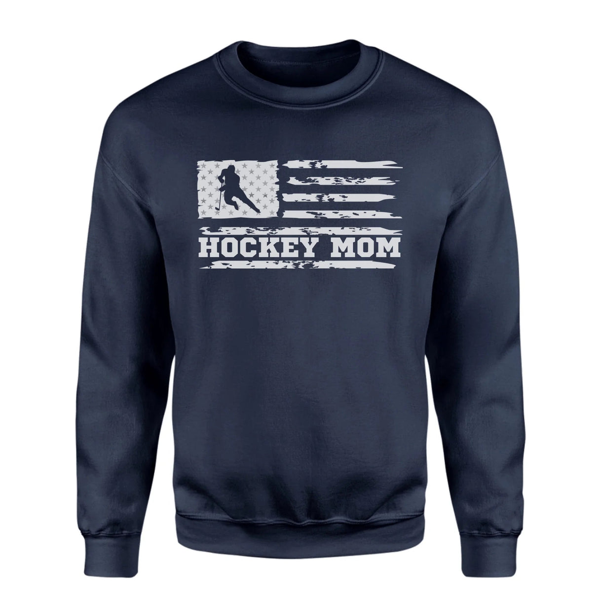 Hockey Mom Horizontal Flag on a Sweatshirt with a White Graphic