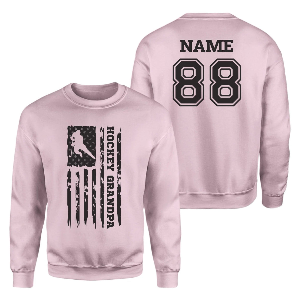 Hockey Grandpa Vertical Flag With Hockey Player Name on a Sweatshirt with a Black Graphic