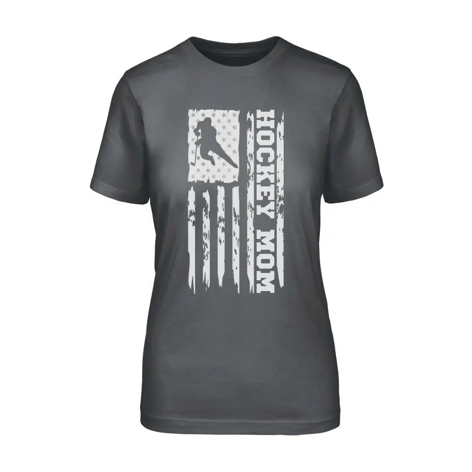 Hockey Mom Vertical Flag on a Unisex T-Shirt with a White Graphic