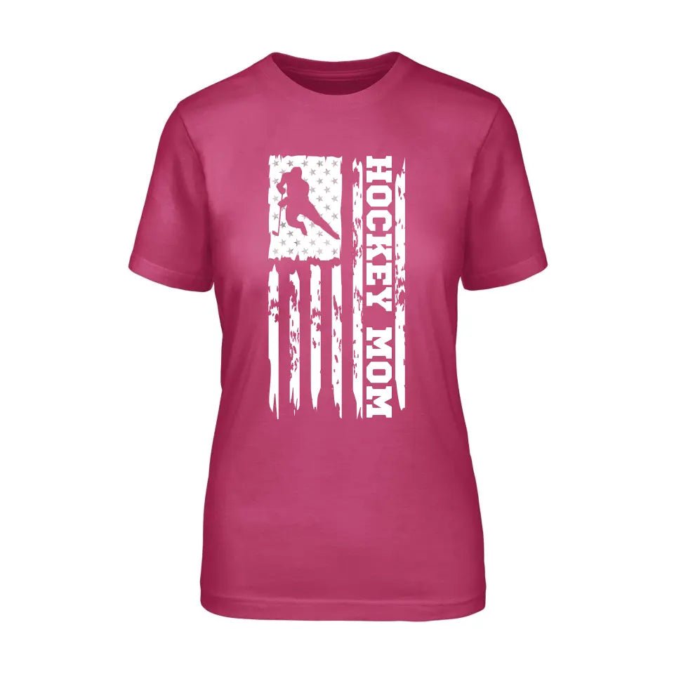 Hockey Mom Vertical Flag on a Unisex T-Shirt with a White Graphic