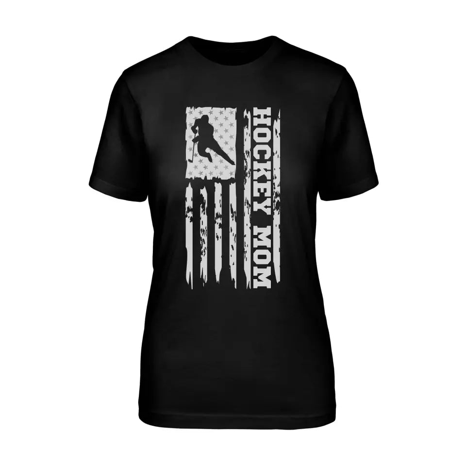 Hockey Mom Vertical Flag on a Unisex T-Shirt with a White Graphic