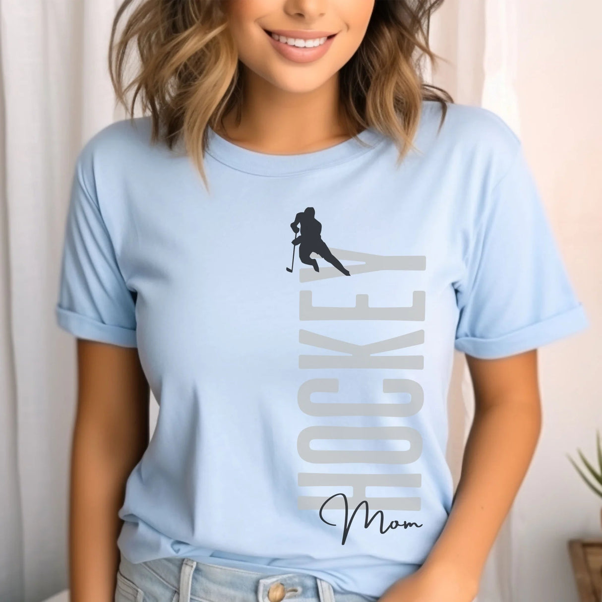 Personalized Hockey Mom Shirt With Mascot, Icon, and Hockey Player Name on a Unisex T-Shirt
