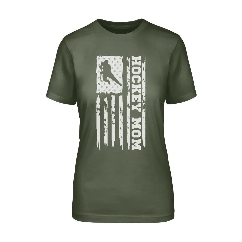 Hockey Mom Vertical Flag on a Unisex T-Shirt with a White Graphic