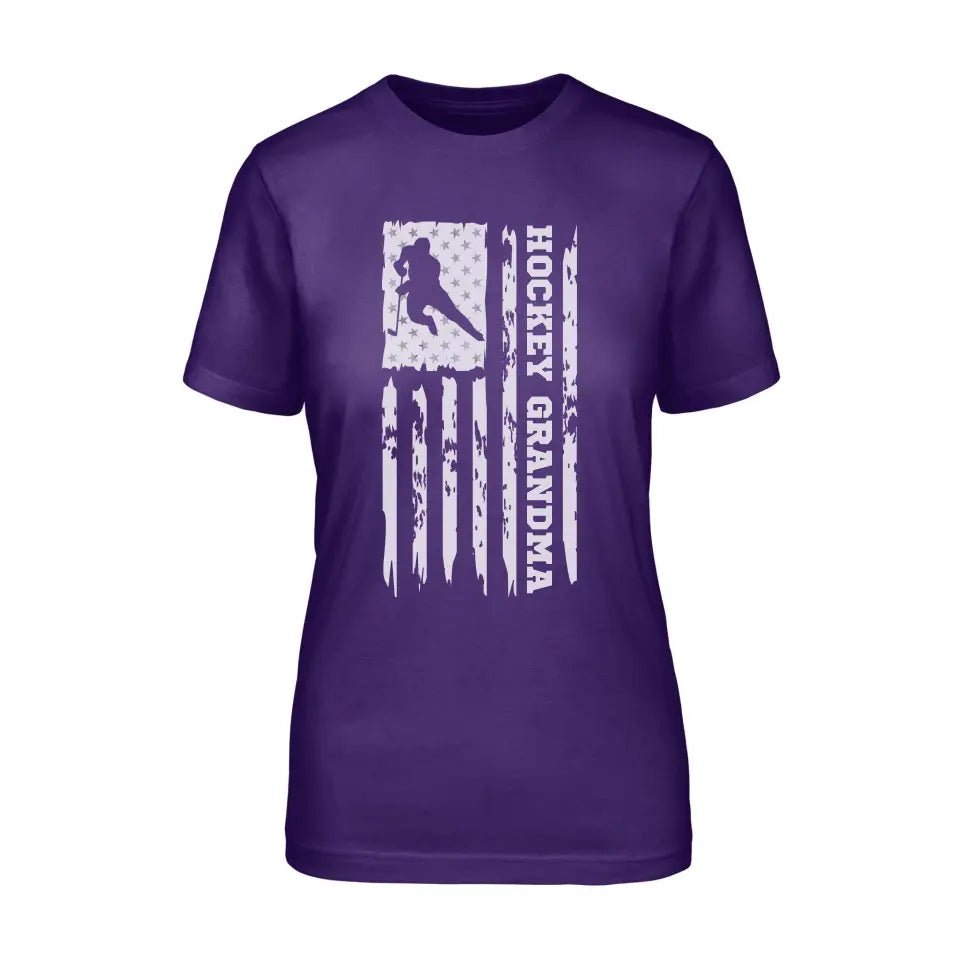 Hockey Grandma Vertical Flag on a Unisex T-Shirt with a White Graphic
