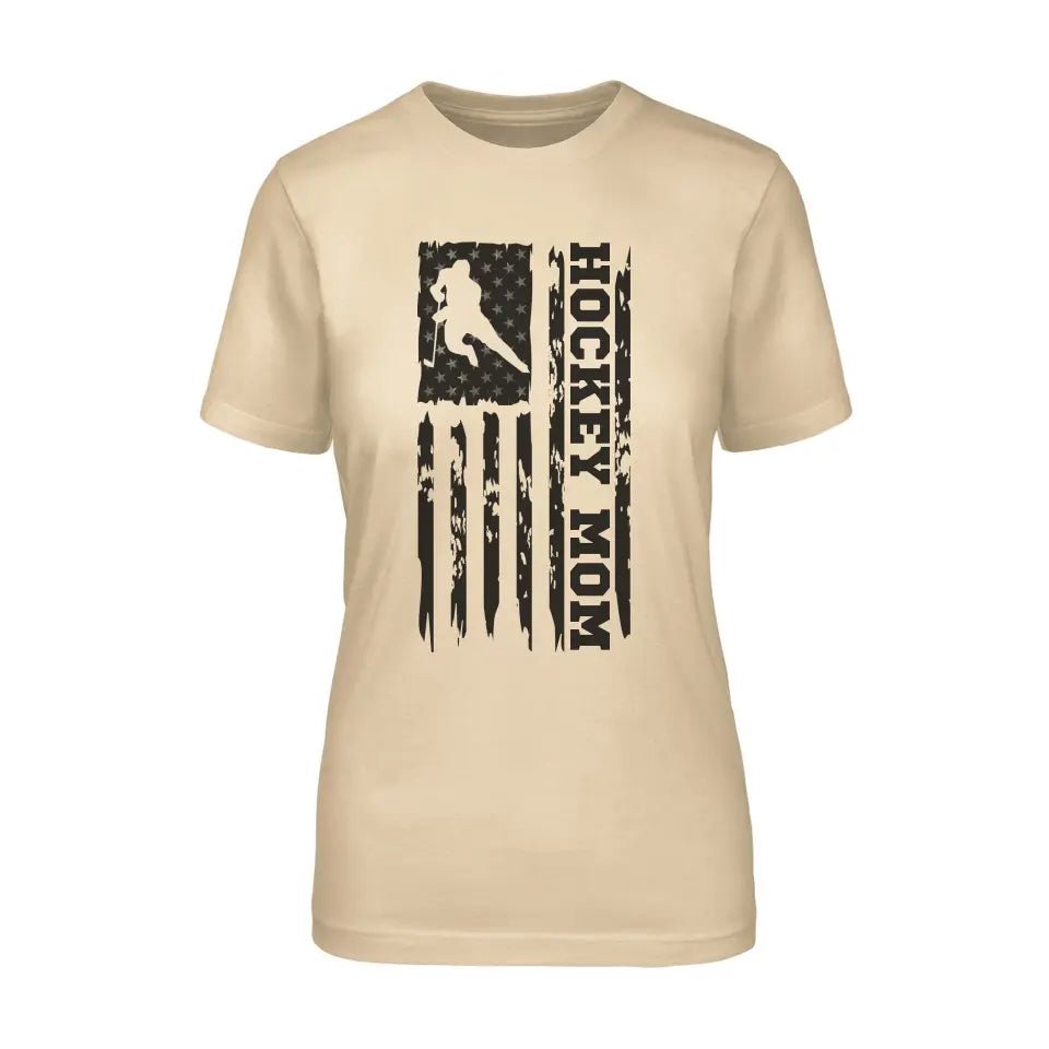 Hockey Mom Vertical Flag on a Unisex T-Shirt with a Black Graphic