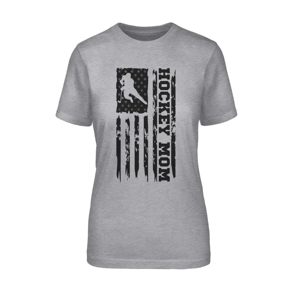 Hockey Mom Vertical Flag on a Unisex T-Shirt with a Black Graphic