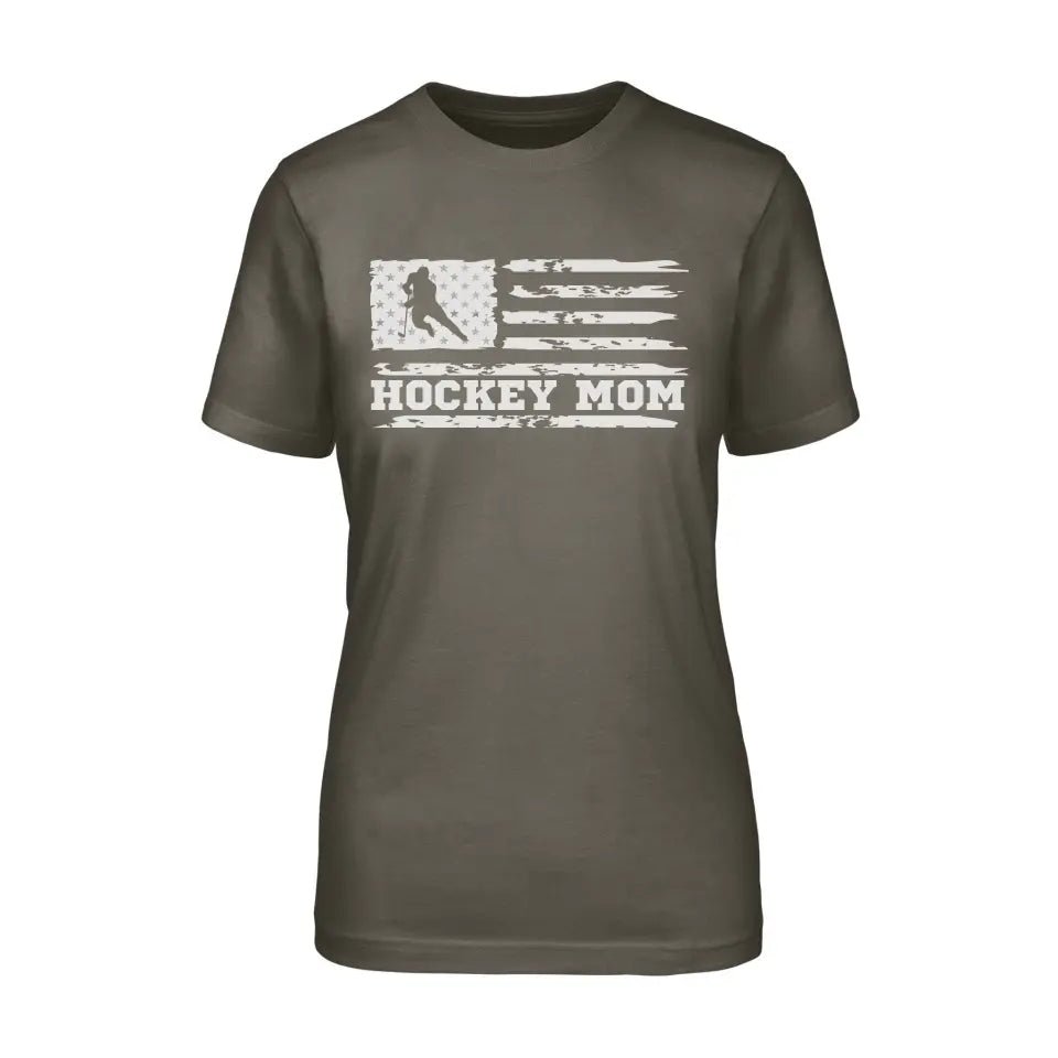 Hockey Mom Horizontal Flag on a Unisex T-Shirt with a White Graphic