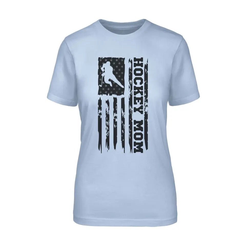 Hockey Mom Vertical Flag on a Unisex T-Shirt with a Black Graphic