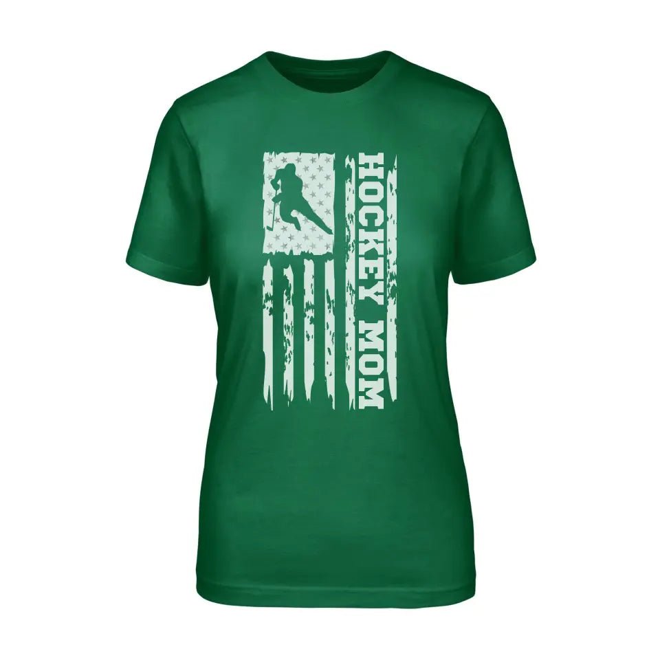 Hockey Mom Vertical Flag on a Unisex T-Shirt with a White Graphic