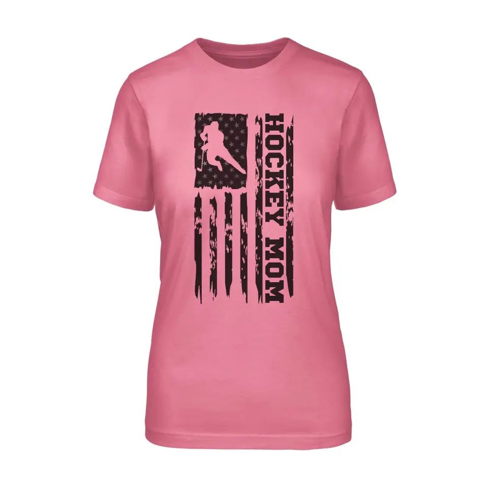 Hockey Mom Vertical Flag on a Unisex T-Shirt with a Black Graphic