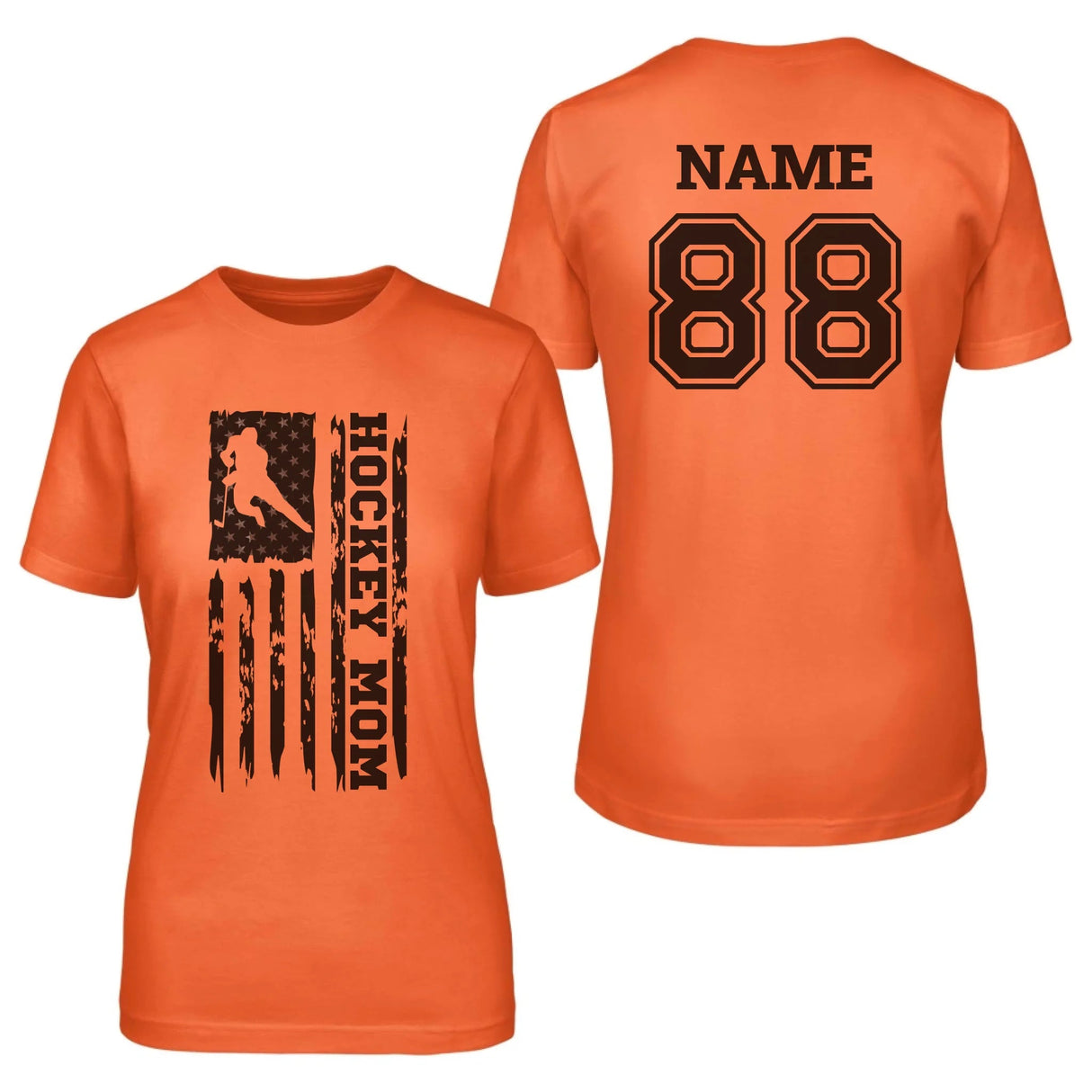 Hockey Mom Vertical Flag With Hockey Player Name on a Unisex T-Shirt with a Black Graphic