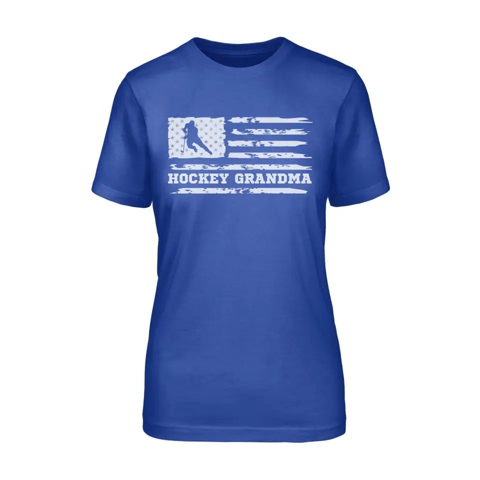 Hockey Grandma Horizontal Flag on a Unisex T-Shirt with a White Graphic