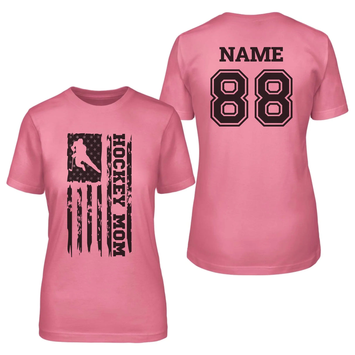 Hockey Mom Vertical Flag With Hockey Player Name on a Unisex T-Shirt with a Black Graphic