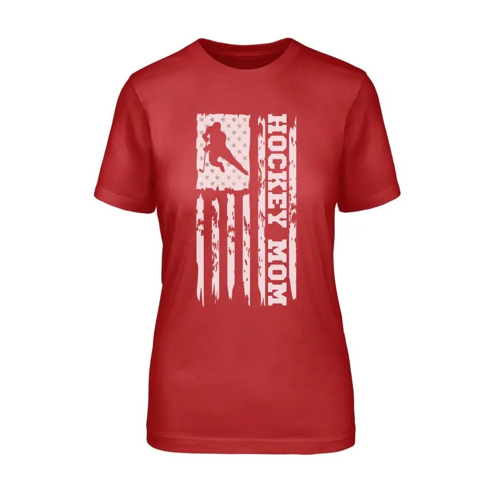 Hockey Mom Vertical Flag on a Unisex T-Shirt with a White Graphic