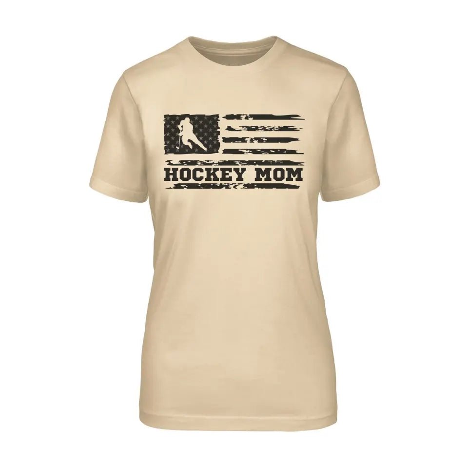 Hockey Mom Horizontal Flag on a Unisex T-Shirt with a Black Graphic
