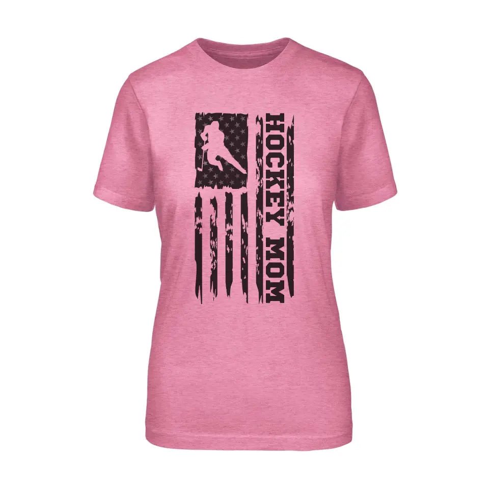 Hockey Mom Vertical Flag on a Unisex T-Shirt with a Black Graphic