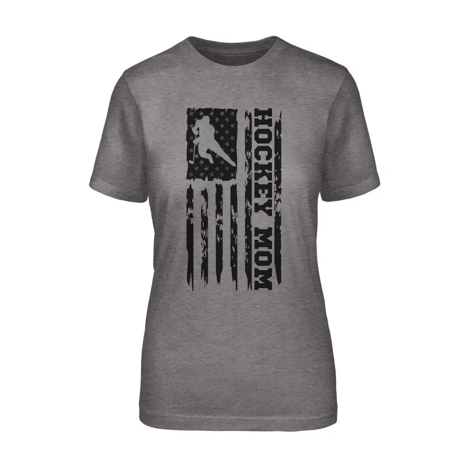 Hockey Mom Vertical Flag on a Unisex T-Shirt with a Black Graphic
