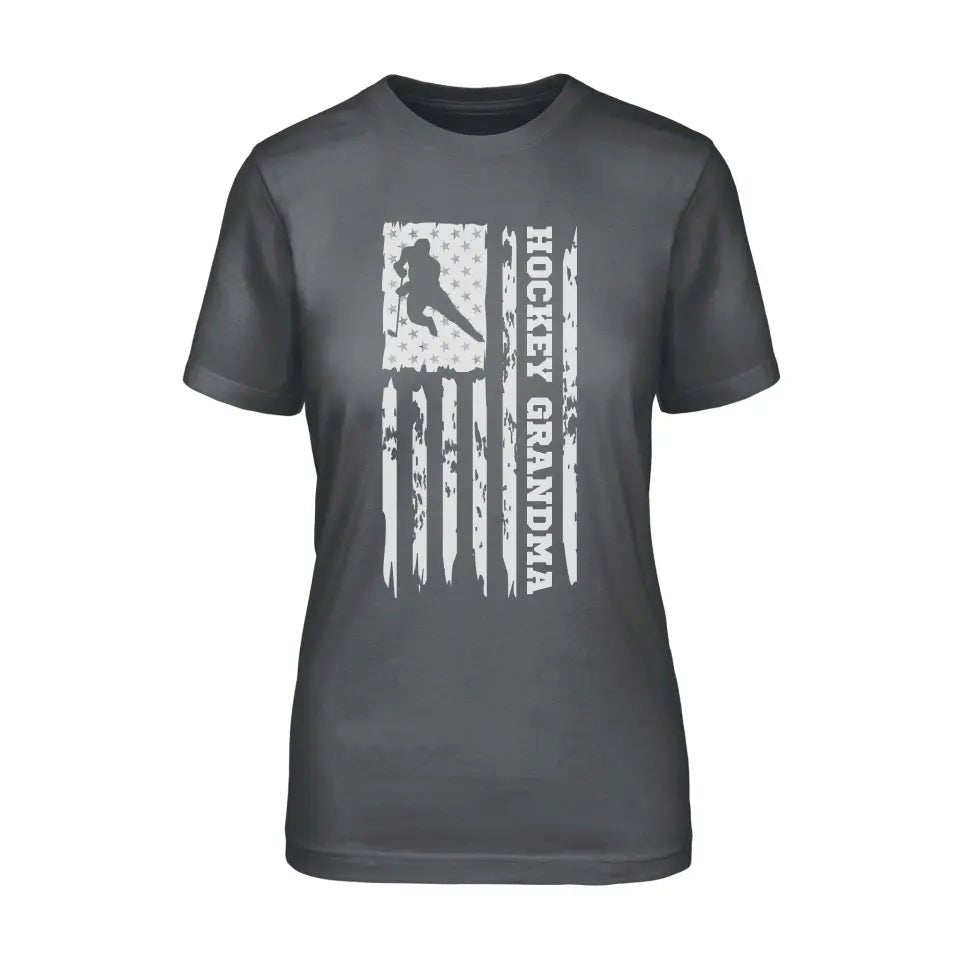 Hockey Grandma Vertical Flag on a Unisex T-Shirt with a White Graphic