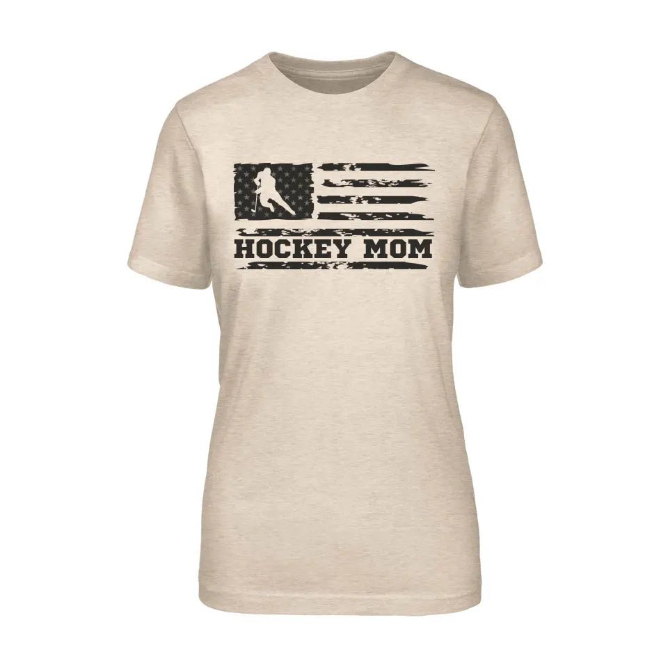 Hockey Mom Horizontal Flag on a Unisex T-Shirt with a Black Graphic