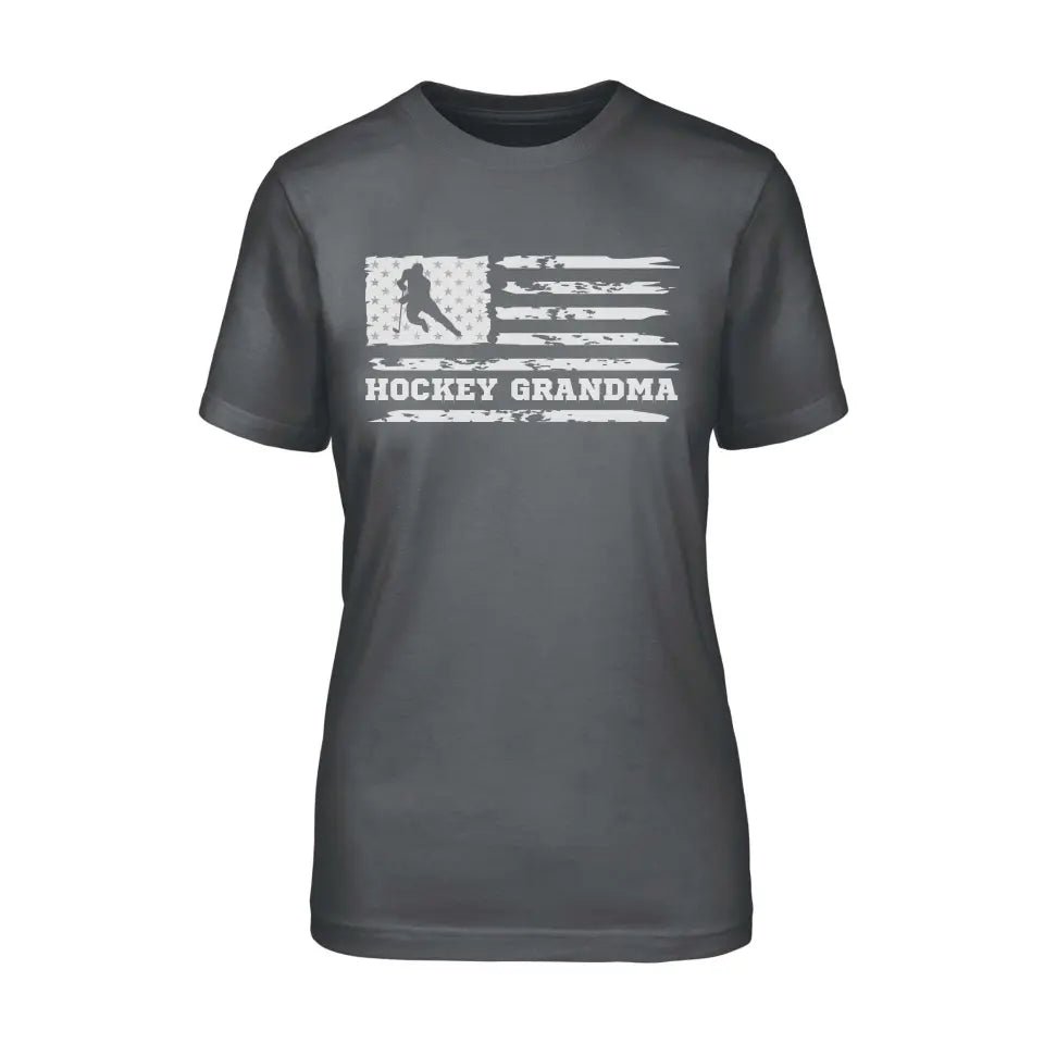 Hockey Grandma Horizontal Flag on a Unisex T-Shirt with a White Graphic