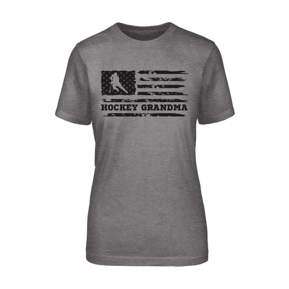 Hockey Grandma Horizontal Flag on a Unisex T-Shirt with a Black Graphic