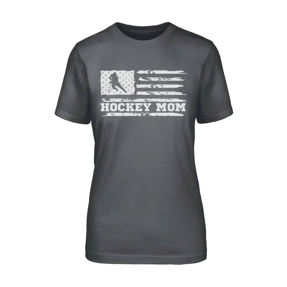 Hockey Mom Horizontal Flag on a Unisex T-Shirt with a White Graphic