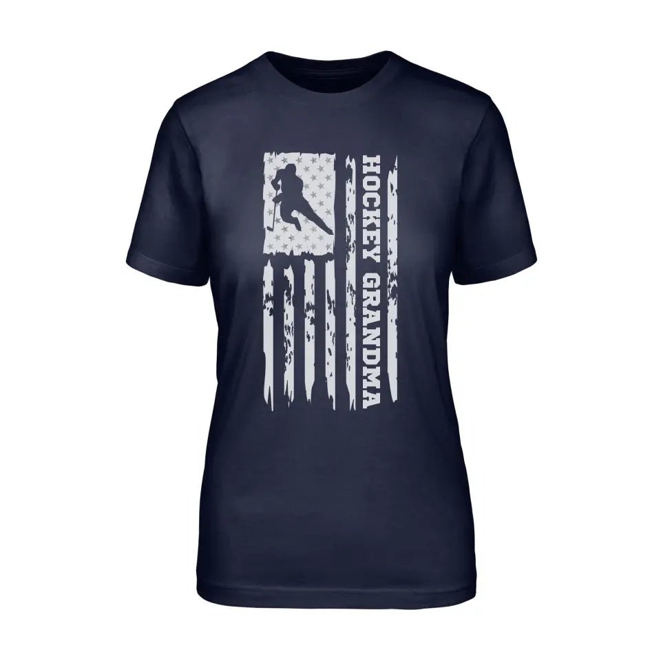 Hockey Grandma Vertical Flag on a Unisex T-Shirt with a White Graphic
