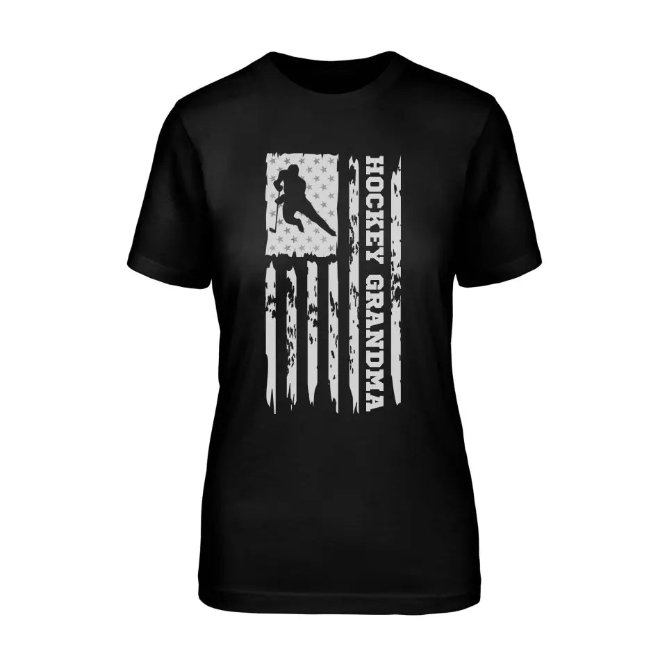 Hockey Grandma Vertical Flag on a Unisex T-Shirt with a White Graphic