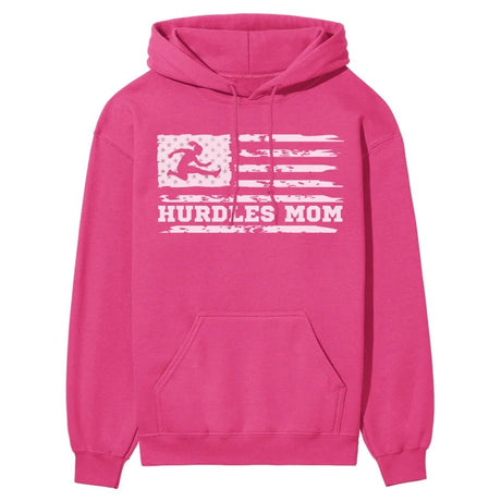 Hurdles Mom Horizontal Flag on a Hoodie with a White Graphic