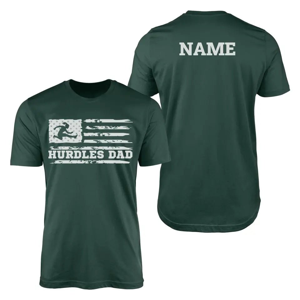 Hurdles Dad Horizontal Flag With Hurdler Name on a Men's T-Shirt with a White Graphic