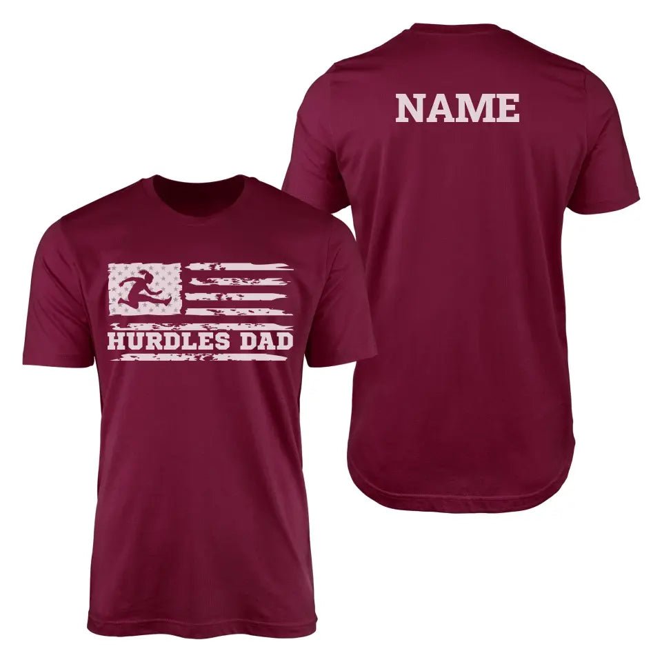 Hurdles Dad Horizontal Flag With Hurdler Name on a Men's T-Shirt with a White Graphic