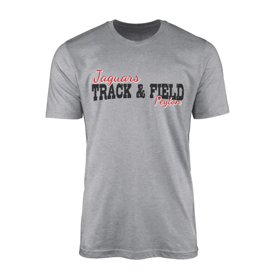 Custom Hurdles Mascot and Hurdler Name on a Men's T-Shirt with a Black Graphic
