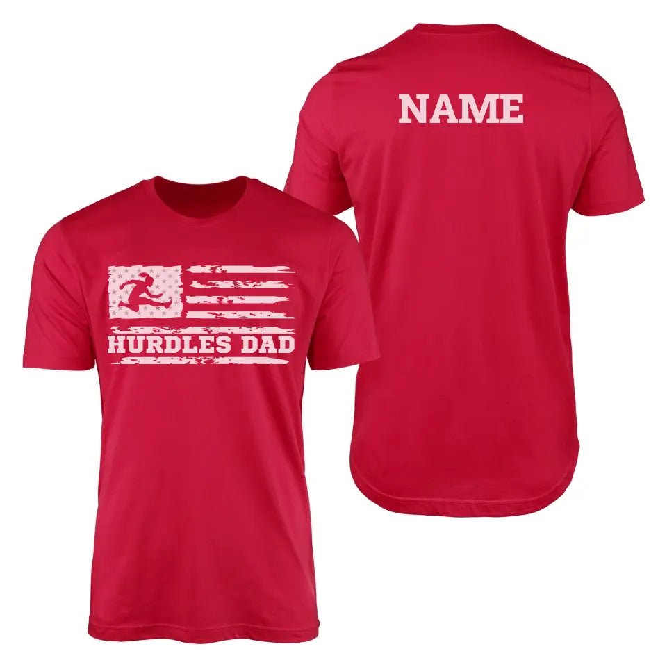 Hurdles Dad Horizontal Flag With Hurdler Name on a Men's T-Shirt with a White Graphic