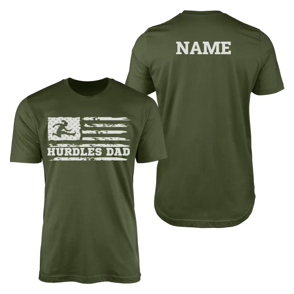Hurdles Dad Horizontal Flag With Hurdler Name on a Men's T-Shirt with a White Graphic