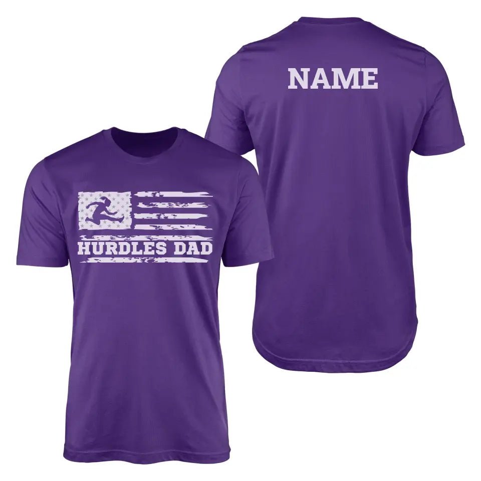 Hurdles Dad Horizontal Flag With Hurdler Name on a Men's T-Shirt with a White Graphic