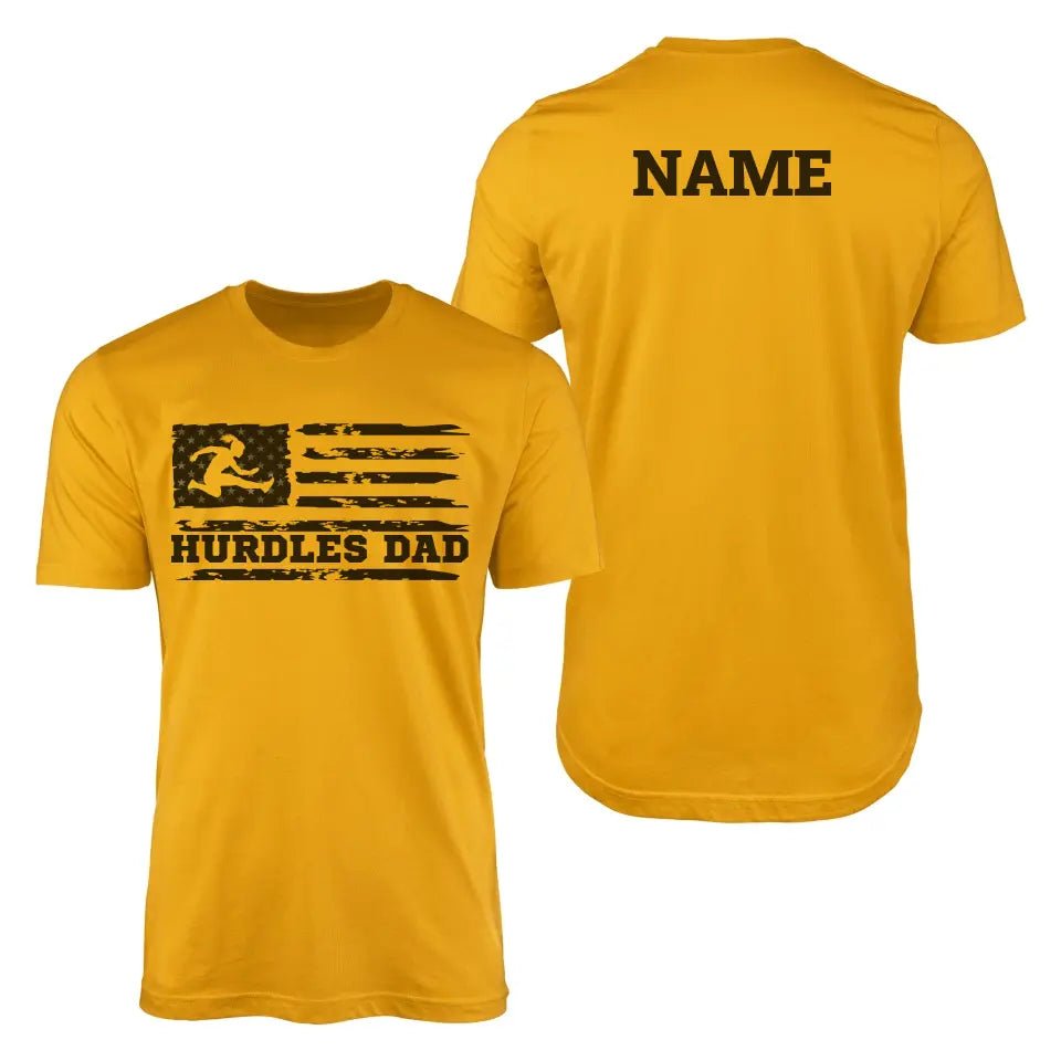 Hurdles Dad Horizontal Flag With Hurdler Name on a Men's T-Shirt with a Black Graphic