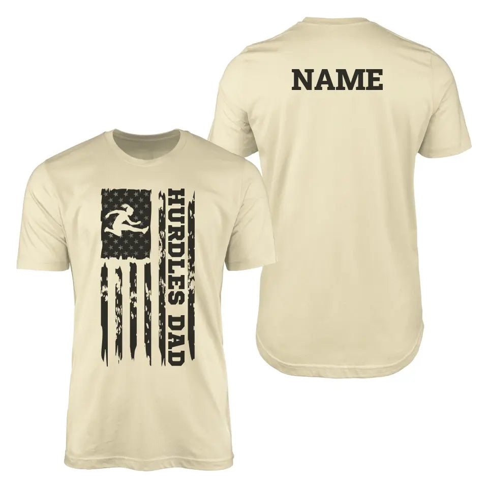 Hurdles Dad Vertical Flag With Hurdler Name on a Men's T-Shirt with a Black Graphic